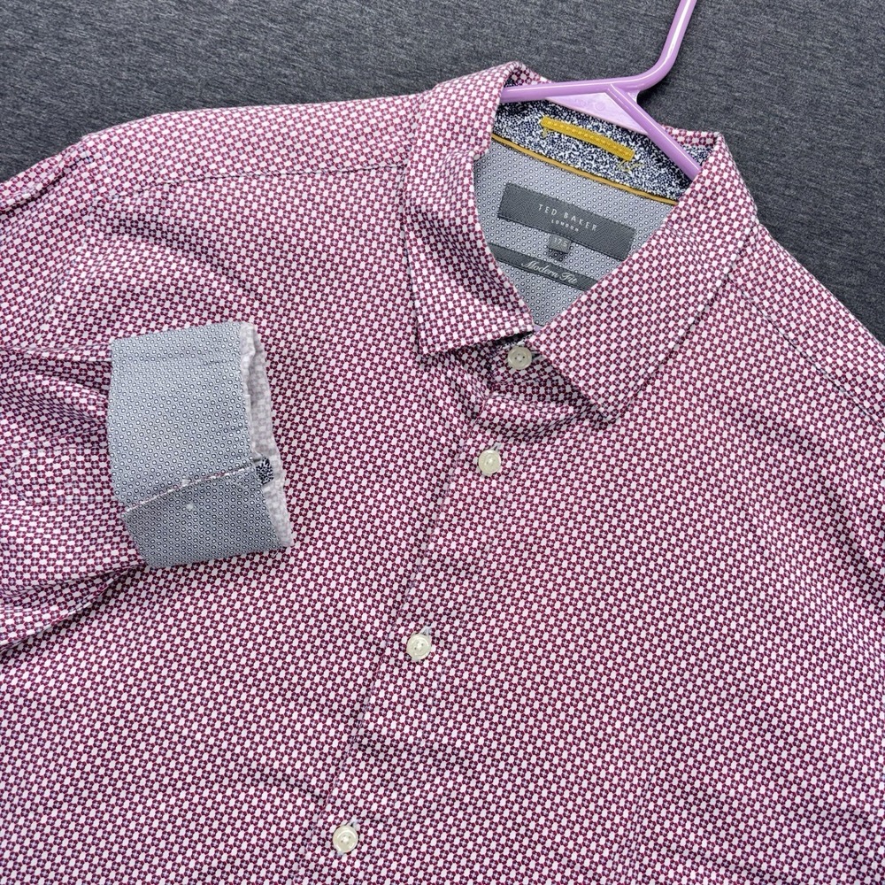 Ted Baker London Shirt Mens 17.5 Modern Fit Flip‎ Cuff Geometric Button Down